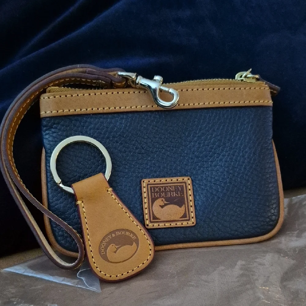 Dooney & Bourke Navy Blue & Tan Leather Coin Pouch/SM Wrislet & Key Ring EUC - Picture 7 of 7